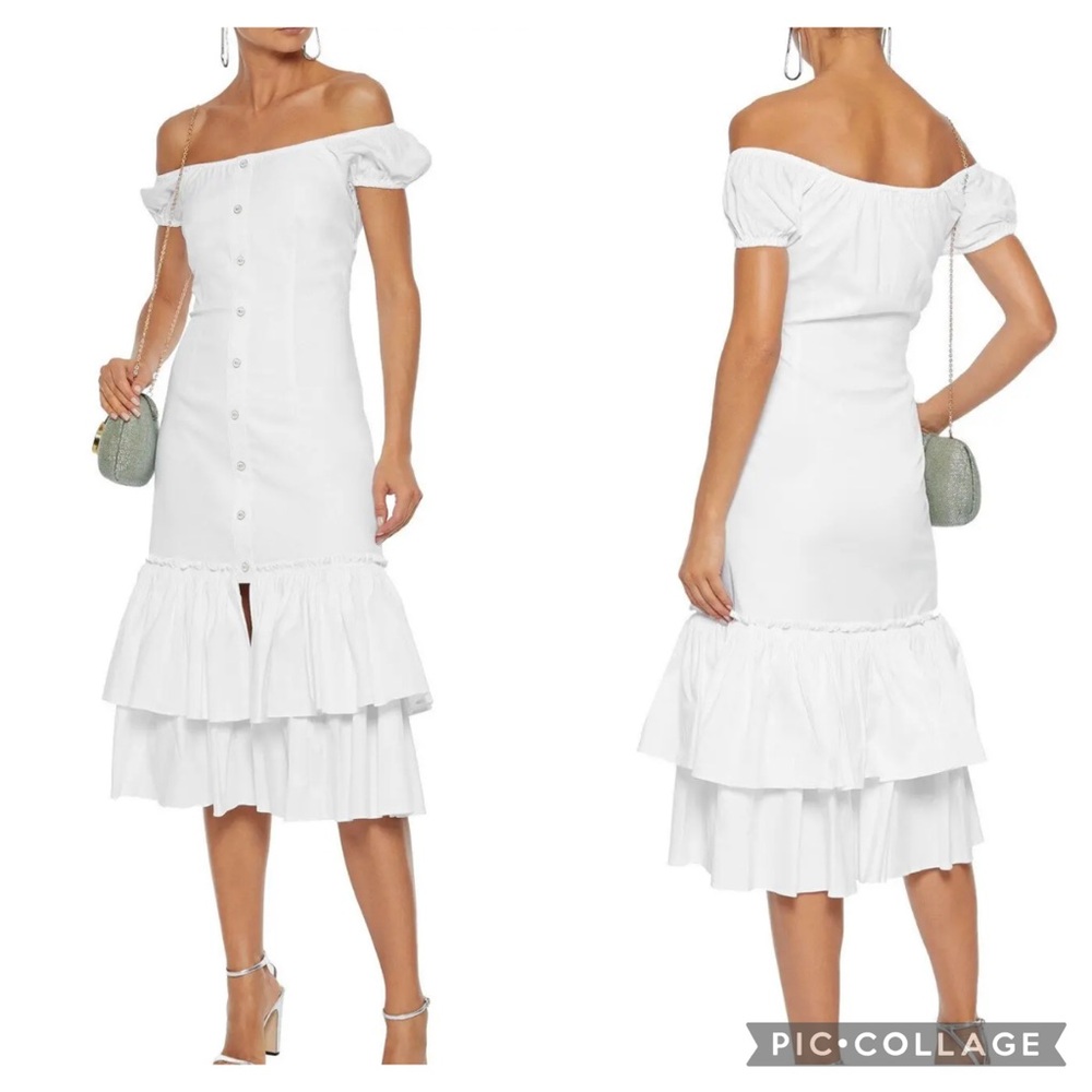 CAROLINE CONSTAS NWT White Ruffle Midi Lyla Dress